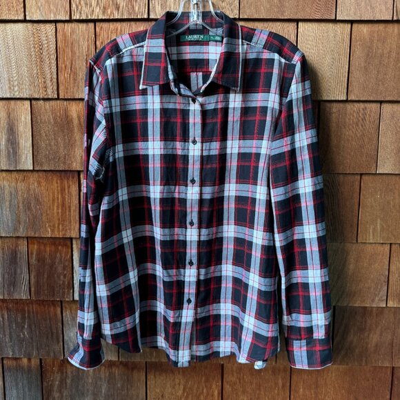 Like New Ralph Lauren Black/Red/White Plaid Cotton Shirt in Women's X-Large - Picture 1 of 8